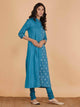 Lemon Tart Women's LTS147 Print and Pleat Detail Kurta and Pants Set - Blue