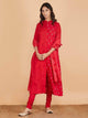 Lemon Tart Women's LTS147 Print and Pleat Detail Kurta and Pants Set - Red