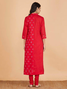 Lemon Tart Women's LTS147 Print and Pleat Detail Kurta and Pants Set - Red