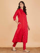 Lemon Tart Women's LTS147 Print and Pleat Detail Kurta and Pants Set - Red