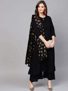 Lemon Tart Women's LTS16 Neck Tassel Detail Kurti and Pants Set - Black