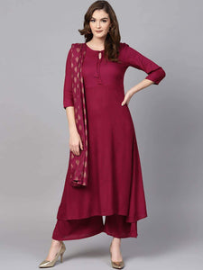 Lemon Tart Women's LTS16 Neck Tassel Detail Kurti and Pants Set - Maroon