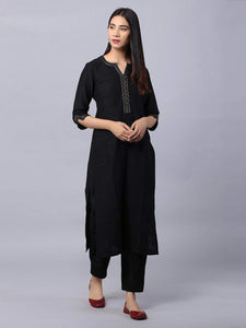 Lemon Tart Women's LTS167 Stitch Detail Kurta and Pants Set - Black