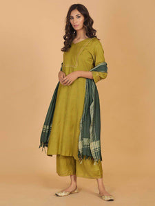 Lemon Tart Women's LTS178 Lace Detail Kurta and Pants Set - Olive Green