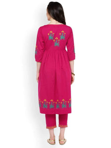 Lemon Tart Women's LTS183 Print Detail Kurta and Pants Set - Pink