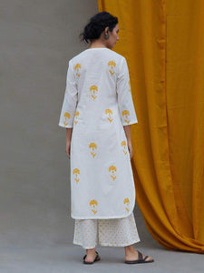 Lemon Tart Women's LTS184 Print Detail Kurta and Pants Set - White