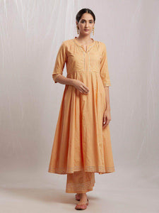 Lemon Tart Women's LTS20 Lace Detail Kurti and Pants Set - Light Orange