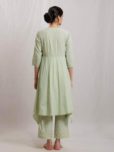 Lemon Tart Women's LTS21 Lace Detail Kurti and Pants Set - Green