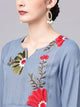 Lemon Tart Women's LTS236 Embroidery Detail Kurti and Pants Set - Blue