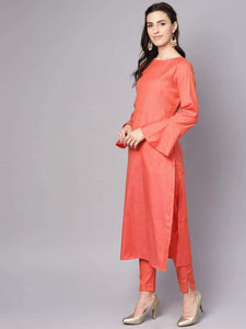 Lemon Tart Women's LTS26 Fluted Sleeve Kurti and Pants Set - Orange