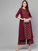 Lemon Tart Women's LTS265 Lace Detail Kurti and Pants Set - Maroon