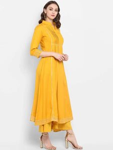 Lemon Tart Women's LTS285 Lace Detail Kurti and Pants Set - Yellow