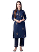 Lemon Tart Women's LTS299 Embroidered Detail Kurti and Pants Set - Blue