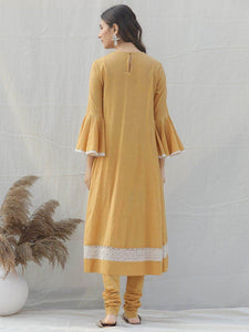 Lemon Tart Women's LTS310 Lace Detail Kurti and Pants Set - Yellow