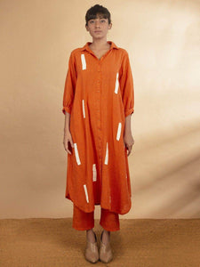 Lemon Tart Women's LTS413 Applique Detail Stitched Top and Pants Set - Orange
