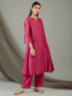 Lemon Tart Women's LTS431 Blended Poly Silk Detail Stitched Kurti and Pants Set - Pink