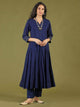 Lemon Tart Women's LTS436 Embroidery Detail Kurti and Pants Set - Navy Blue