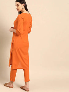 Lemon Tart Women's LTS465 Pintuck Detail Stitched Kurti and Pants Set - Orange