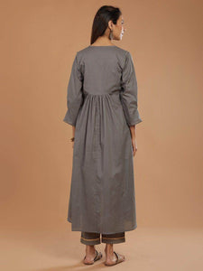 Lemon Tart Women's LTS466 Stitch Detail Stitched Kurti and Pants Set - Grey