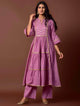 Lemon Tart Women's LTS467 Lace Detail Stitched Kurti and Pants Set - Purple