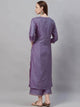 Lemon Tart Women's LTS474 Lace Detail Stitched Kurti and Pants Set - Purple