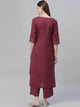 Lemon Tart Women's LTS476 Stitch Detail Stitched Kurti and Pants Set - Maroon