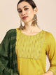 Lemon Tart Women's LTS479 Print Detail Stitched Kurti and Pants Set - Yellow