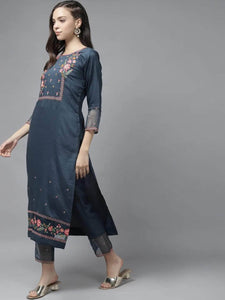 Lemon Tart Women's LTS482 Embroidered Detail Stitched Kurti and Pants Set