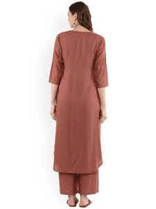 Lemon Tart Women's LTS50 Front Pleat Detail Kurta and Pants Set - Brown