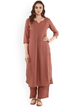 Lemon Tart Women's LTS50 Front Pleat Detail Kurta and Pants Set - Brown