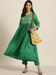 Lemon Tart Women's LTS514 Embroidered Detail Stitched Kurti and Pants Set - Green