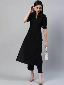 Lemon Tart Women's LTS519 Stitch Detail Stitched Kurti and Pants Set - Black