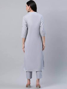 Lemon Tart Women's LTS519 Stitch Detail Stitched Kurti and Pants Set - Grey