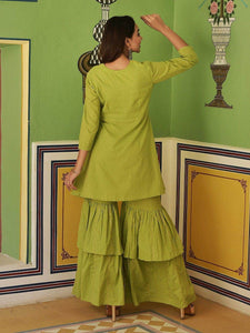 Lemon Tart Women's LTS521 Lace Detail Stitched Kurti and Sharara Pants Set