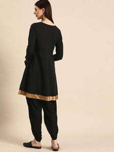 Lemon Tart Women's LTS528 Dhoti Pants Detail Stitched Kurti and Pants Set - Black