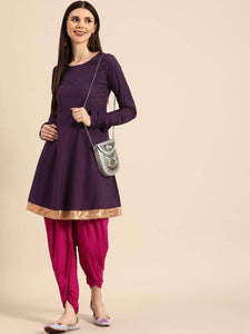 Lemon Tart Women's LTS528 Dhoti Pants Detail Stitched Kurti and Pants Set - Purple