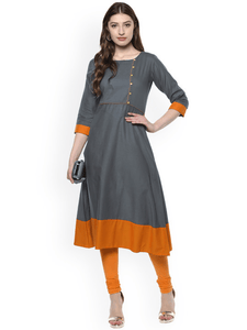 Lemon Tart Women's LTS62 Stitch Contrast Detail Kurta and Pants Set - Charcoal