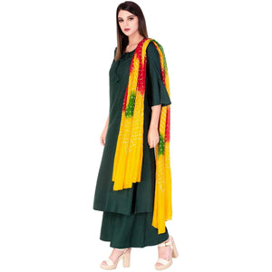 Lemon Tart Women's LTS66 Fluted Sleeve Kurta and Pants Set - Green