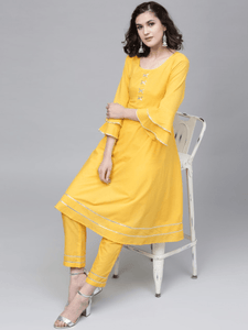 Lemon Tart Women's LTS69 Lace Detail Kurta and Pants Set - Yellow