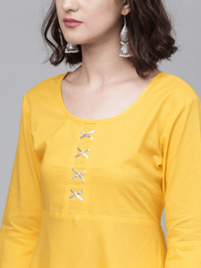 Lemon Tart Women's LTS69 Lace Detail Kurta and Pants Set - Yellow