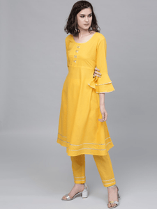 Lemon Tart Women's LTS69 Lace Detail Kurta and Pants Set - Yellow