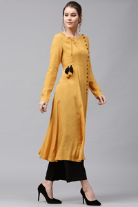 Lemon Tart Women's LTS70 Button Detail Kurta and Pants Set - Yellow