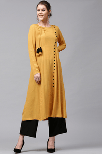 Lemon Tart Women's LTS70 Button Detail Kurta and Pants Set - Yellow