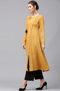 Lemon Tart Women's LTS70 Button Detail Kurta and Pants Set - Yellow