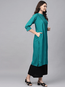 Lemon Tart Women's LTS89 Stitch Detail Kurta and Pants Set - Teal