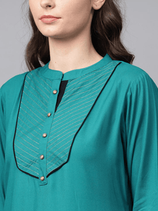 Lemon Tart Women's LTS89 Stitch Detail Kurta and Pants Set - Teal