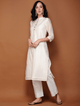Lemon Tart Women's LTS93 Pintuck Detail Blended Silk Kurta and Pants Set - White