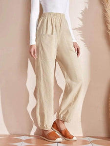 Lemon Tart Womens Patch Pocket Detail Wide Leg Cuffed Cotton Pants LTWP23