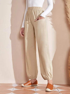 Lemon Tart Womens Patch Pocket Detail Wide Leg Cuffed Cotton Pants LTWP23