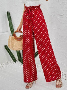 Lemon Tart Womens Polka Dot Print Tie Waist Detail Wide Leg Pants LTWP28